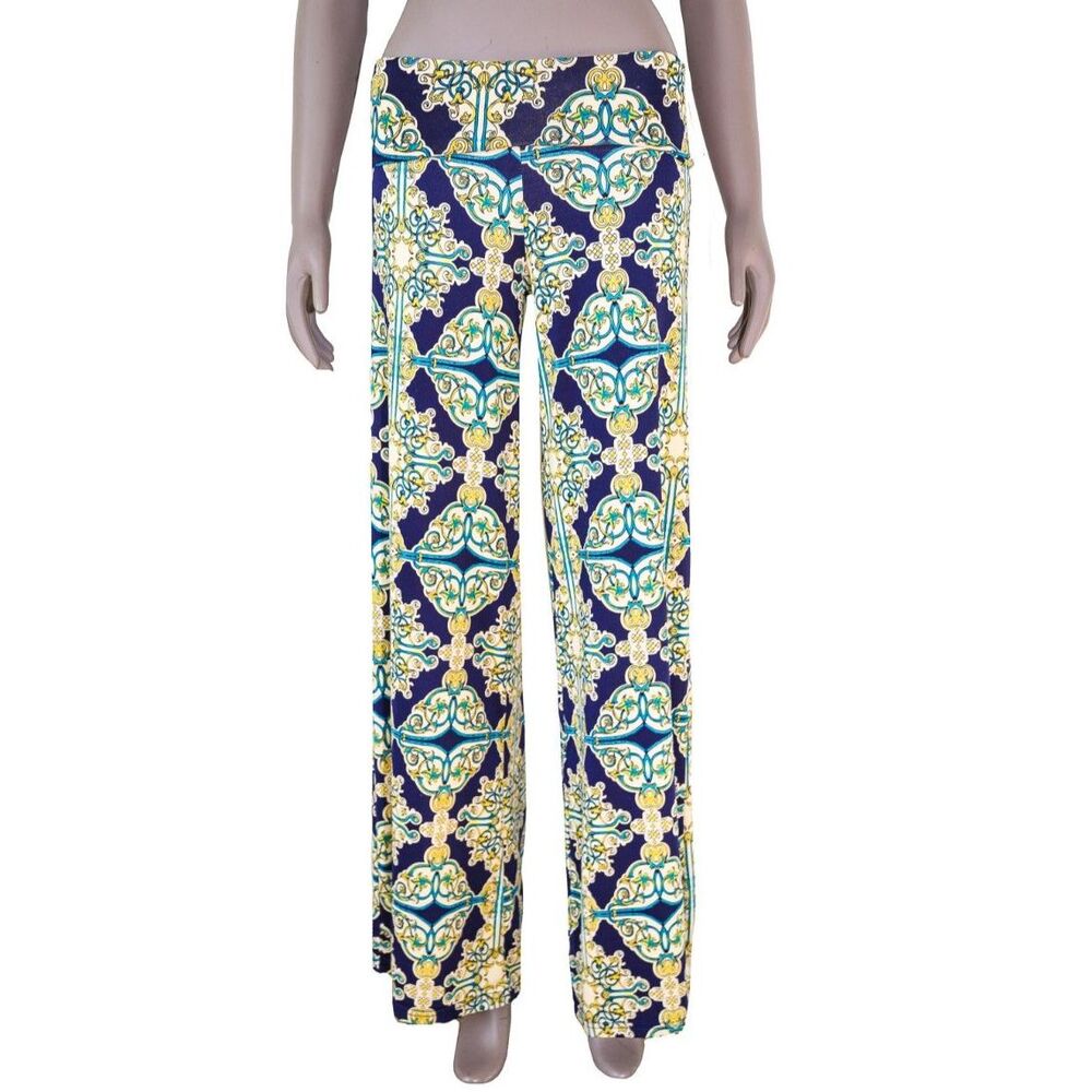 Boho Baroque Print Wide Leg Palazzo Pants Resort Small